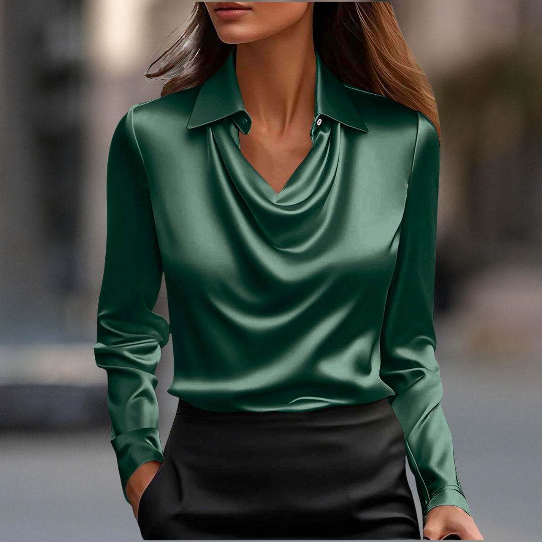 Milan Chic Satin Draped Neck Blouse