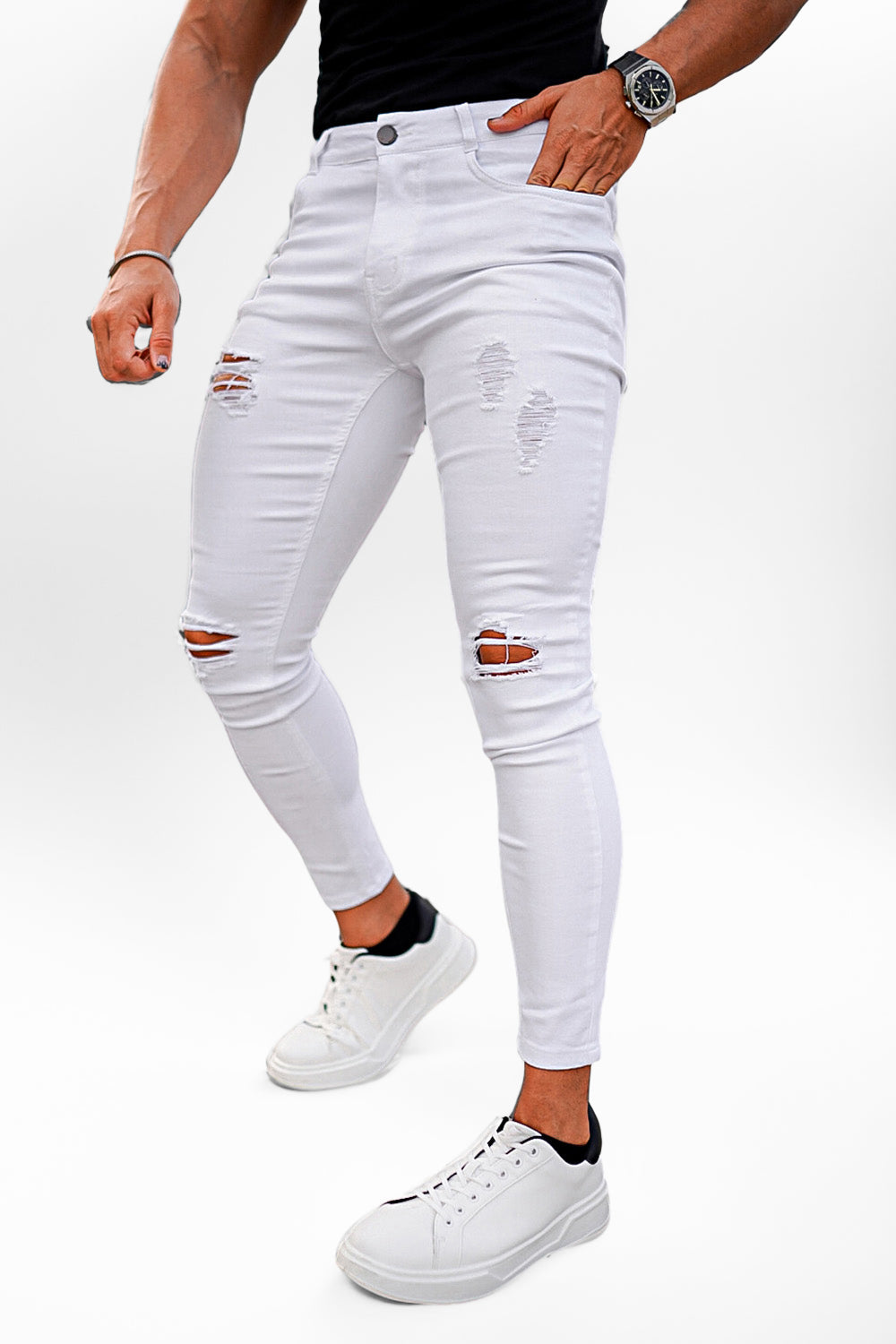 Men's White Skinny Jean - Ripped