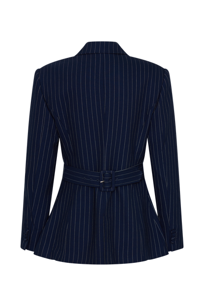 Bellamy Cinched Blazer - Navy Pinstripe