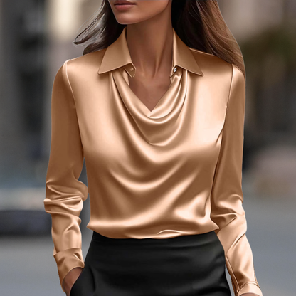 Milan Chic Satin Draped Neck Blouse