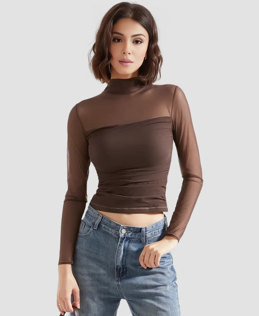 Sheer Mesh Turtleneck Top