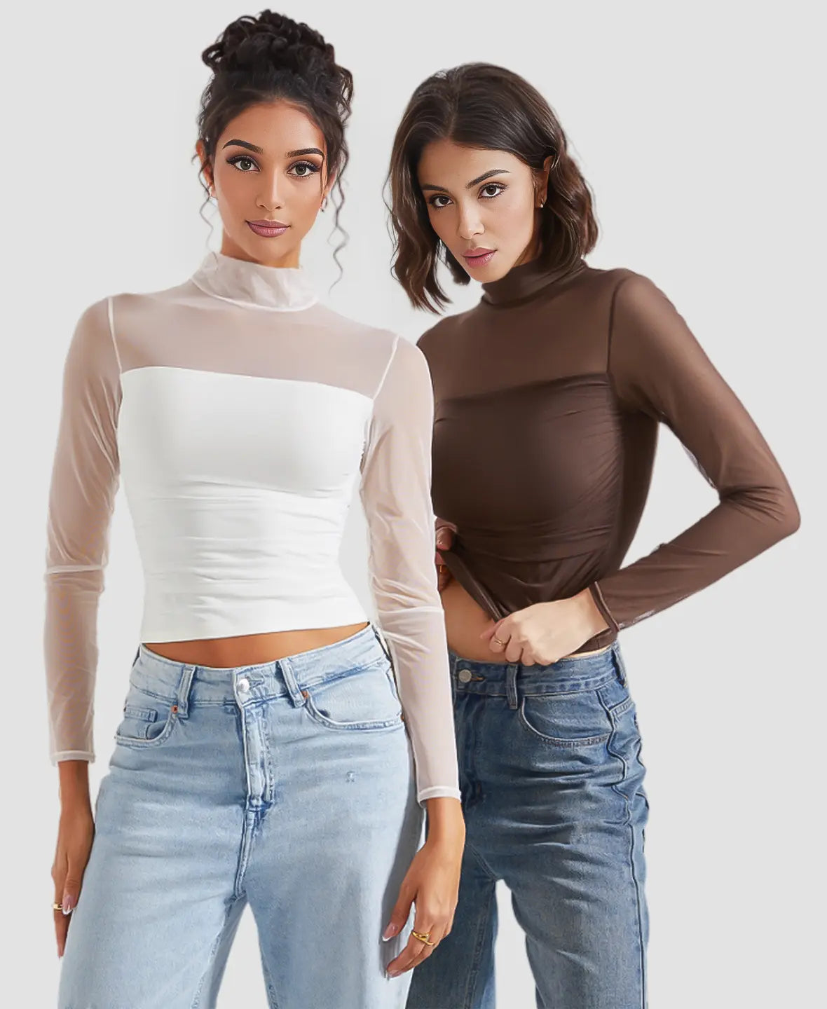 Sheer Mesh Turtleneck Top