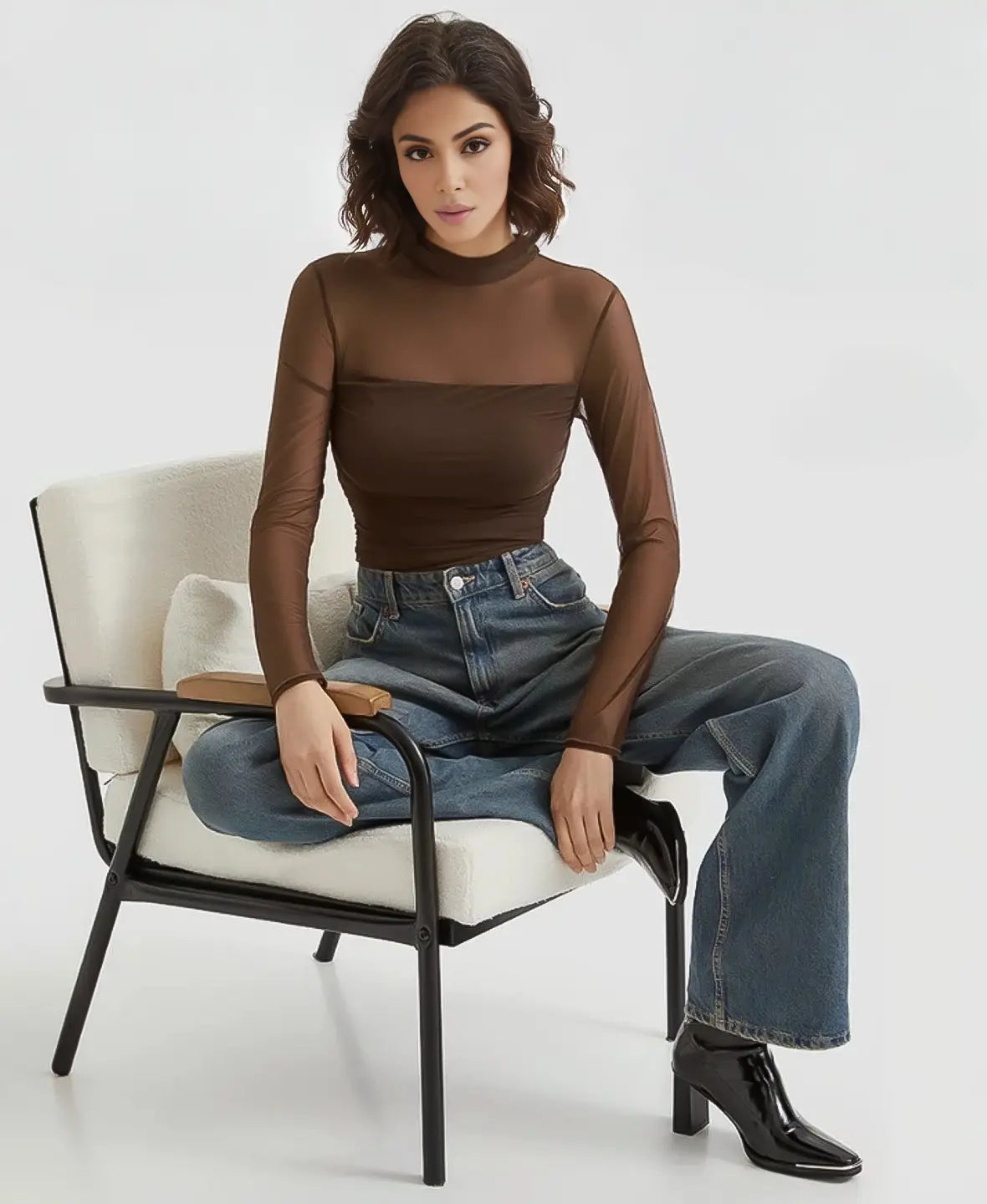Sheer Mesh Turtleneck Top