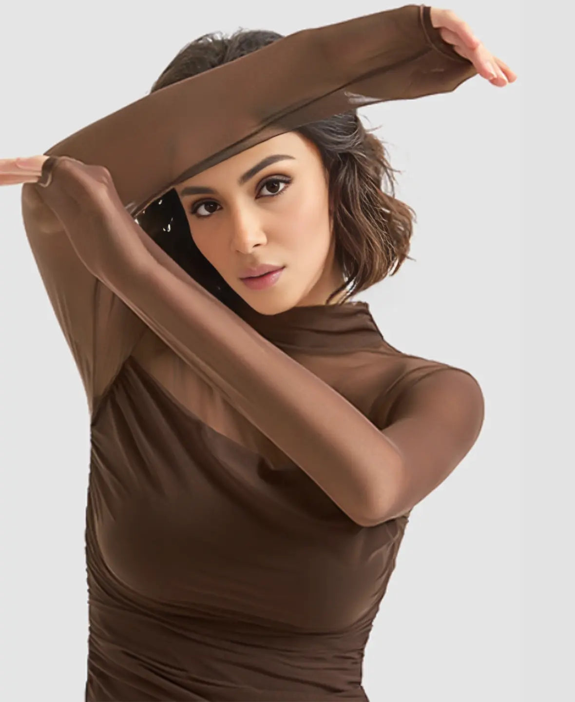 Sheer Mesh Turtleneck Top