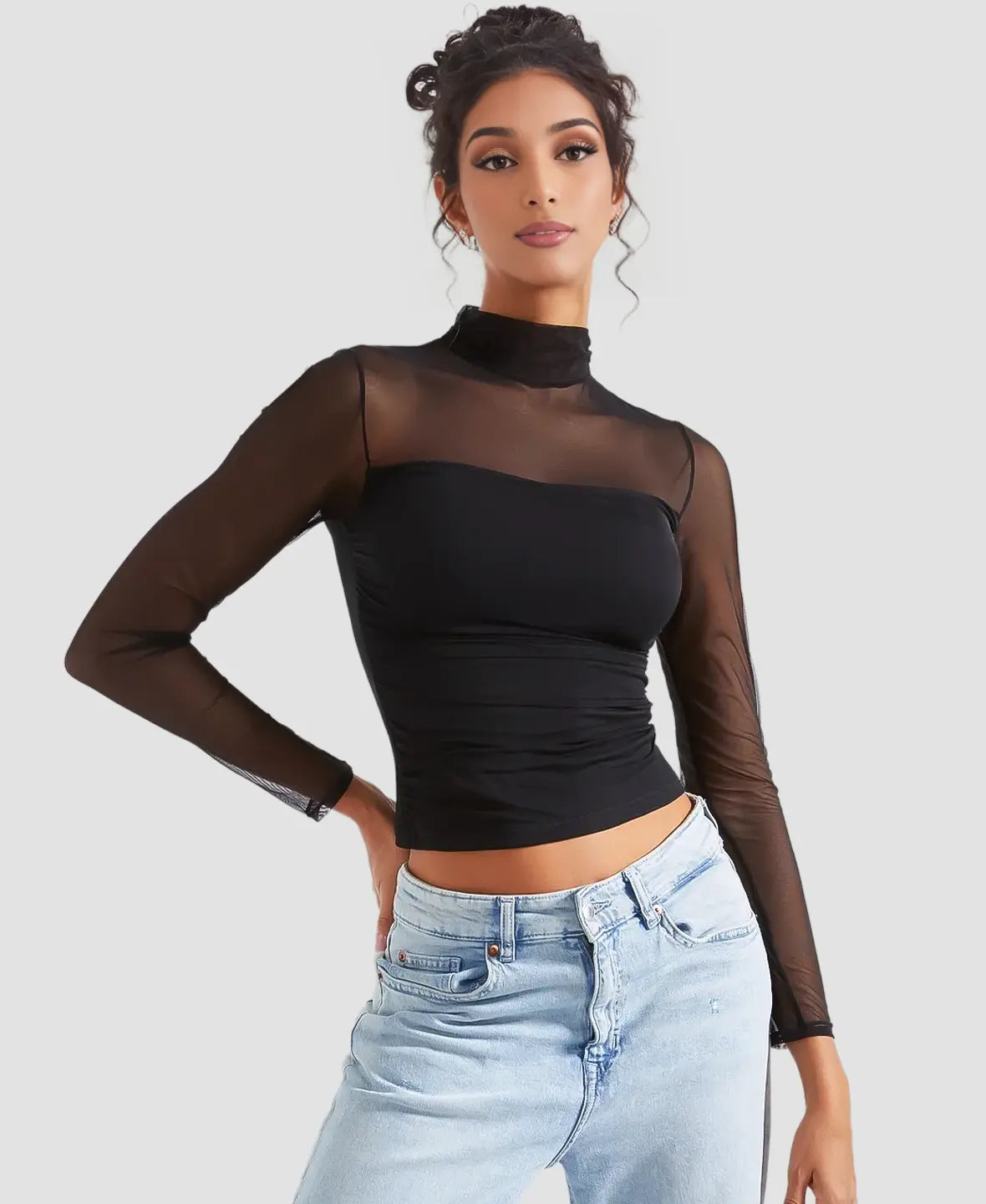 Sheer Mesh Turtleneck Top