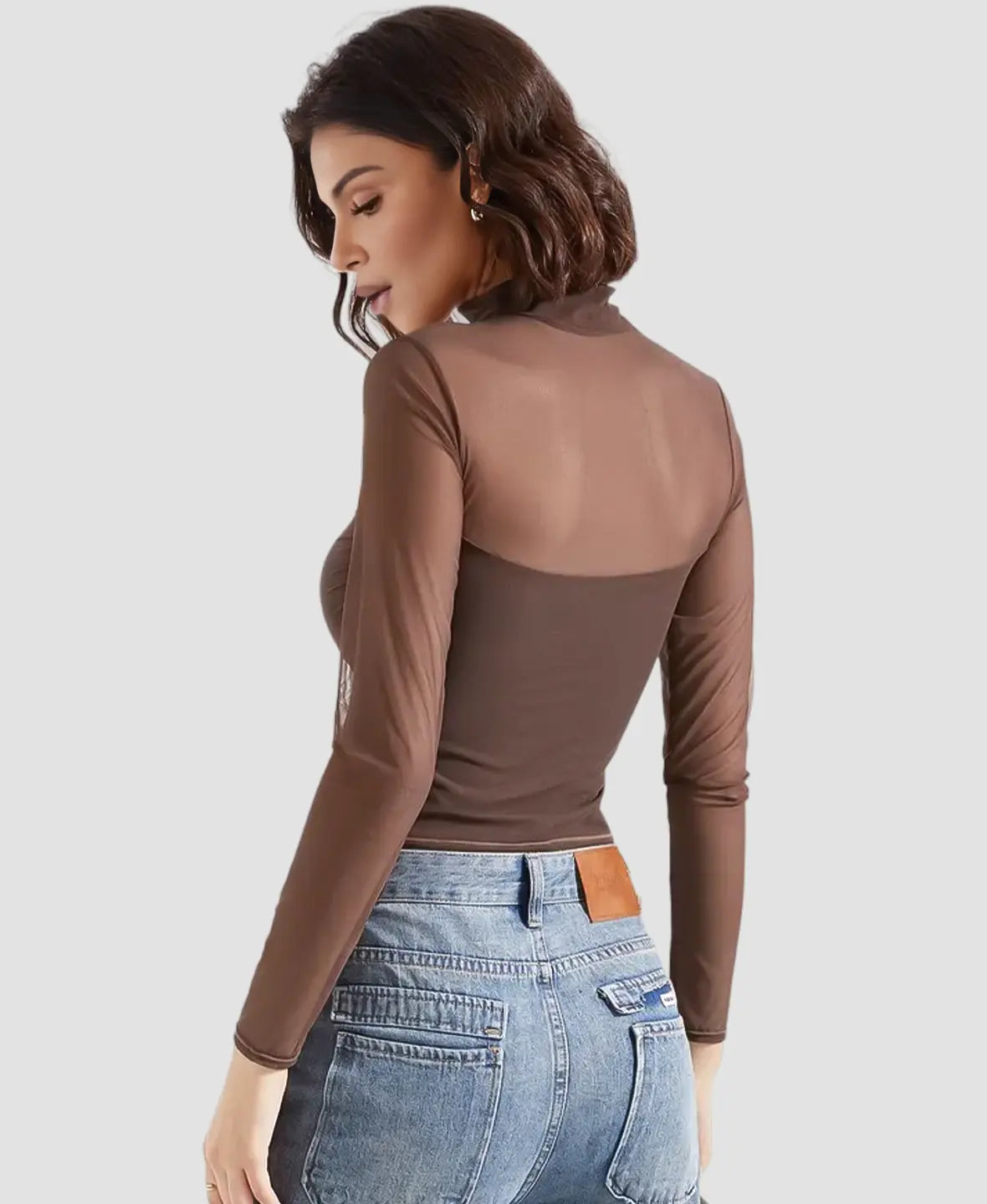 Sheer Mesh Turtleneck Top