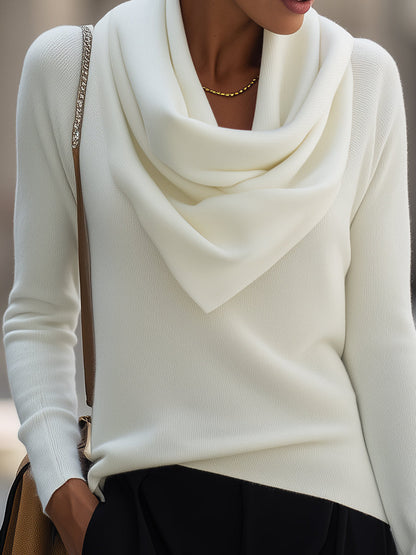 Draped Cowl Neck Long-Sleeve Top