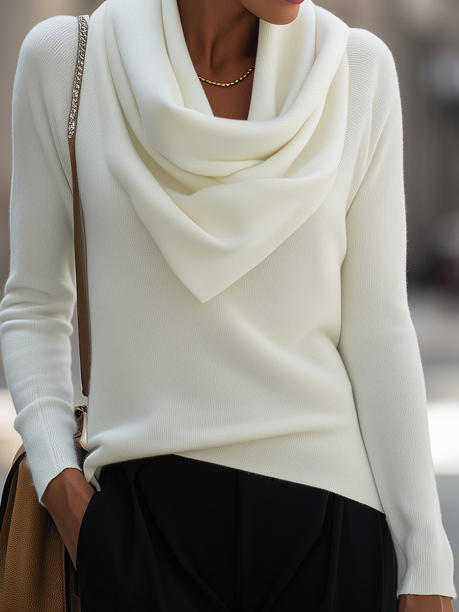 Draped Cowl Neck Long-Sleeve Top