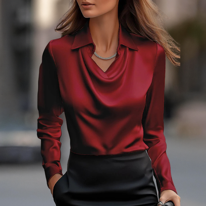 Milan Chic Satin Draped Neck Blouse