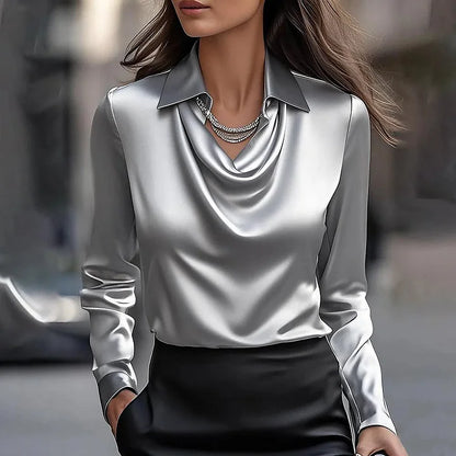 Milan Chic Satin Draped Neck Blouse