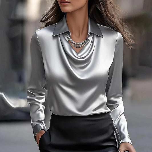 Milan Chic Satin Draped Neck Blouse